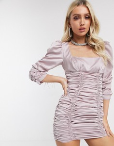 Атласное платье мини со сборками ASOS DESIGN-Розовый