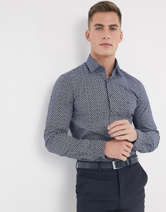 Приталенная эластичная рубашка с принтом Calvin Klein-Темно-синий