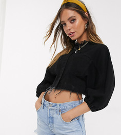 Черный джинсовый бесшовный топ с объемными рукавами ASOS DESIGN Petite
