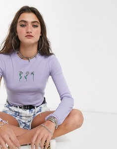 Лавандовый лонгслив с цветами Bershka-Фиолетовый