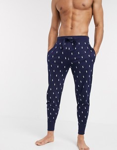 Темно-синие джоггеры для дома со сплошным принтом логотипа Polo Ralph Lauren-Темно-синий