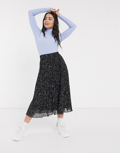 Черная юбка миди с принтом Monki-Черный