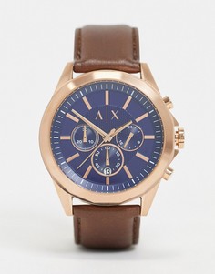 Часы с коричневым кожаным ремешком Armani Exchange-Коричневый