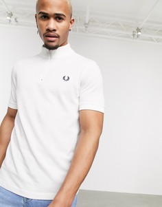 Белая футболка-поло в полоску на молнии Fred Perry-Белый