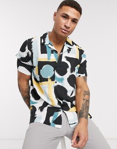 Рубашка с короткими рукавами и абстрактным принтом Topman-Черный