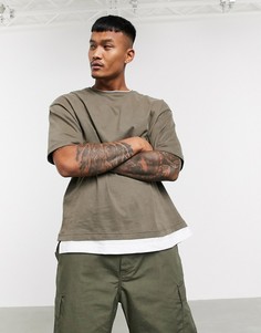 Двухслойная футболка хаки Bershka Join Life-Зеленый