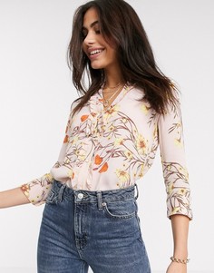 Розовая рубашка с цветочным принтом и оборками River Island-Розовый