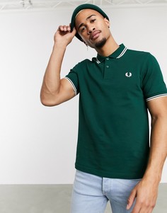 Зеленая футболка-поло с логотипом и окантовкой Fred Perry-Зеленый