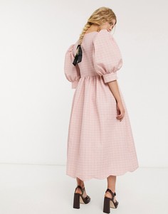 Фактурное платье миди с запахом и пышными рукавами DREAM Sister Jane-Розовый