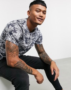 Футболка с сине-белым принтом Bershka-Синий