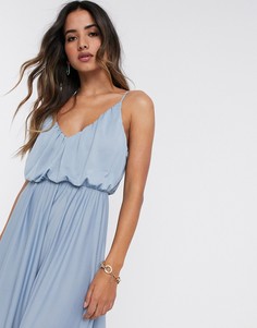 Голубое платье макси на бретелях с глубоким вырезом ASOS DESIGN-Синий