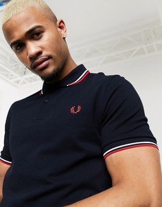 Поло с контрастной отделкой и логотипом Fred Perry-Темно-синий