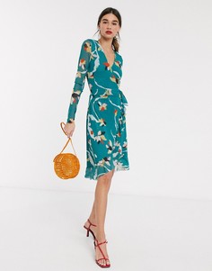 Сетчатое платье с запахом и цветочным принтом Soaked In Luxury-Мульти