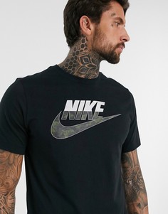 Черная футболка с камуфляжным логотипом Nike-Черный