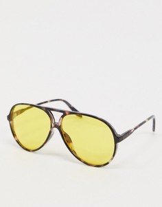 Солнцезащитные очки-авиаторы с желтыми стеклами в пластиковой оправе ASOS DESIGN-Коричневый