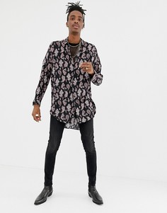 Длинная oversized-рубашка с принтом пейсли в стиле 90-х ASOS DESIGN-Черный