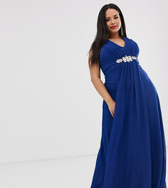 Декорированное шифоновое платье макси с V-образным вырезом City Goddess Plus-Синий