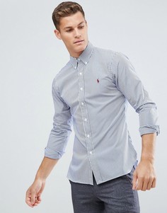 Синяя поплиновая приталенная рубашка в полоску Polo Ralph Lauren-Синий