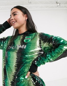 Зеленая рубашка с пайетками adidas Originals x Anna Isoniemi-Зеленый