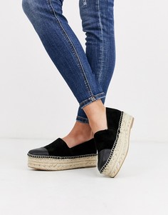 Черные кожаные эспадрильи на плоской платформе Steve Madden-Черный
