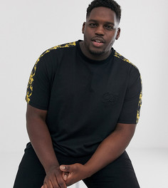 Черная футболка с принтом в стиле барокко на плечах и асимметричным подолом Duke - king size-Черный