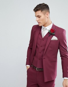 Пиджак узкого кроя с прямым низом винного цвета ASOS Wedding-Красный