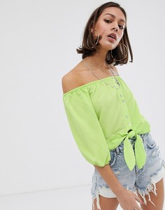 Зеленая блузка с открытыми плечами Bershka-Зеленый