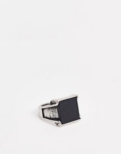Серебристое кольцо с черным полудрагоценным камнем ASOS DESIGN-Золотой