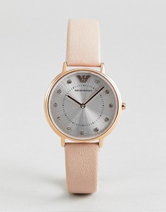 Часы с розовым кожаным ремешком Emporio Armani AR2510-Розовый
