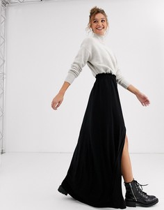 Черная юбка макси с присборенной талией ASOS DESIGN-Черный