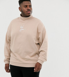 Бежевый oversized-свитшот с высоким воротником и вышитым логотипом ASOS x Dark Future Plus