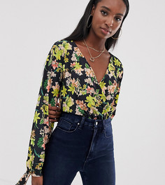 Боди с запахом, цветочным принтом и пышными рукавами на манжетах ASOS DESIGN Tall-Мульти