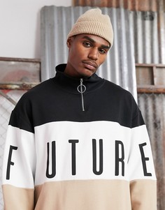 Oversized-свитшот колор блок с высоким воротником и логотипом ASOS x Dark Future-Бежевый