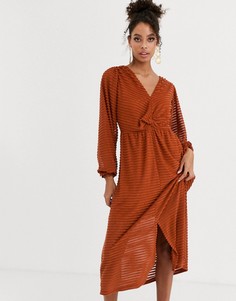 Платье миди цвета ржавчины в выжженную полоску ASOS DESIGN-Красный