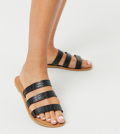 Черные кожаные сандалии для широкой стопы с эффектом крокодиловой кожи ASOS DESIGN-Черный