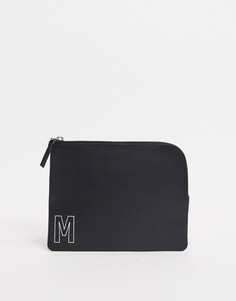 Черный кожаный кошелек на молнии с инициалом "М" ASOS DESIGN