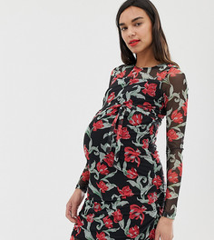Сетчатое платье с цветочным принтом Mamalicious-Мульти Mama.Licious
