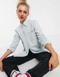Голубая рубашка из шамбре с принтом медвежонка Polo Ralph Lauren-Синий