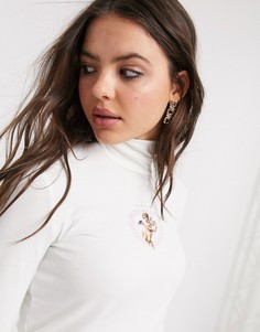 Водолазка кремового цвета с ангелочком Bershka-Черный