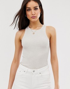 Бежевый топ в рубчик в стиле 90-х Stradivarius