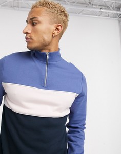 Свитшот с контрастными вставками и короткой молнией ASOS DESIGN-Темно-синий