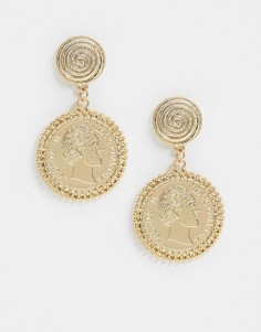 Золотистые фактурные серьги с подвеской-монетой ASOS DESIGN-Золотой