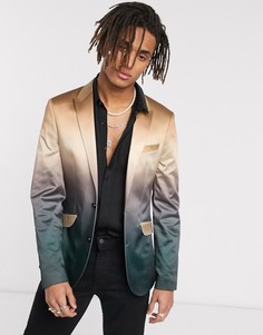 Атласный пиджак скинни с эффектом омбре ASOS DESIGN-Черный