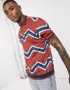 Свободное поло с шевронными полосками ASOS DESIGN-Коричневый