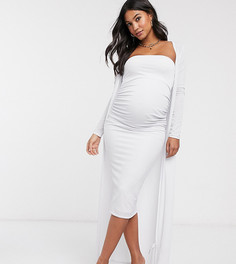 Комплект из платья миди и длинного кардигана ASOS DESIGN Maternity-Белый