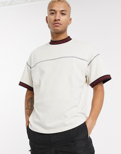 Oversized-футболка из органического хлопка с контрастными строчками и окантовкой ASOS DESIGN-Бежевый