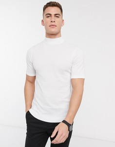 Белая трикотажная футболка с высоким воротом ASOS DESIGN-Белый