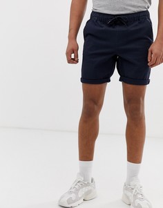 Темно-синие узкие шорты чиносы с эластичным поясом ASOS DESIGN-Темно-синий