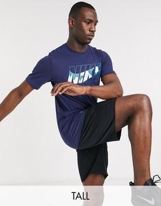 Темно-синяя футболка с камуфляжным принтом Nike Training Tall-Темно-синий