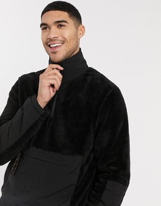 Черный флисовый джемпер с воротником-трубой River Island